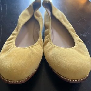 Adorable mustard suede flats with cute gold beaded detail